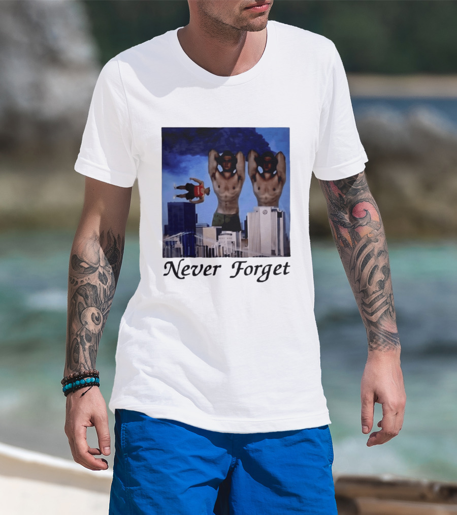 Never Forget 9 11 Internet Meme Edgy Humor Floating Character Twin Towers T-Shirt