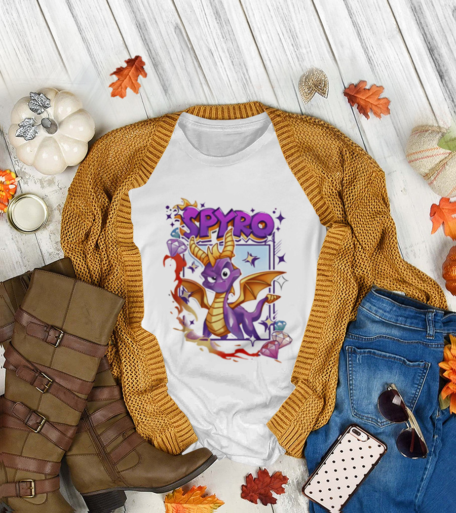 Spyro Purple Dragon Cartoon Polaroid Adventure T-Shirt