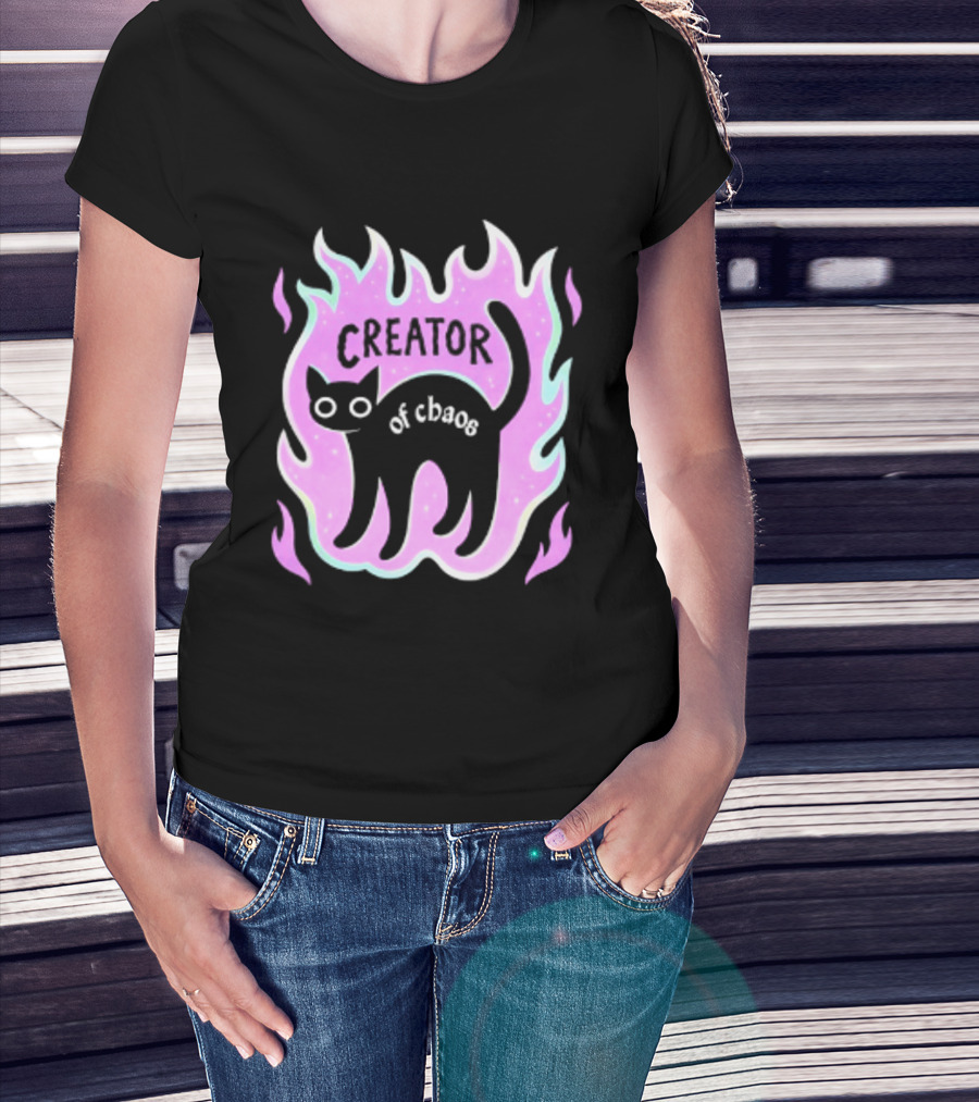 Creator Of Chaos Black Cat Witchy Purple Flame T-Shirt