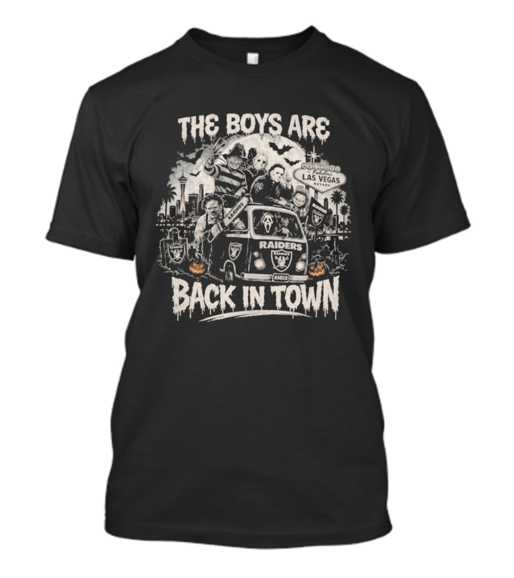 The Boys Are Back In Town Las Vegas Raiders Horror Characters Halloween Van T-Shirt