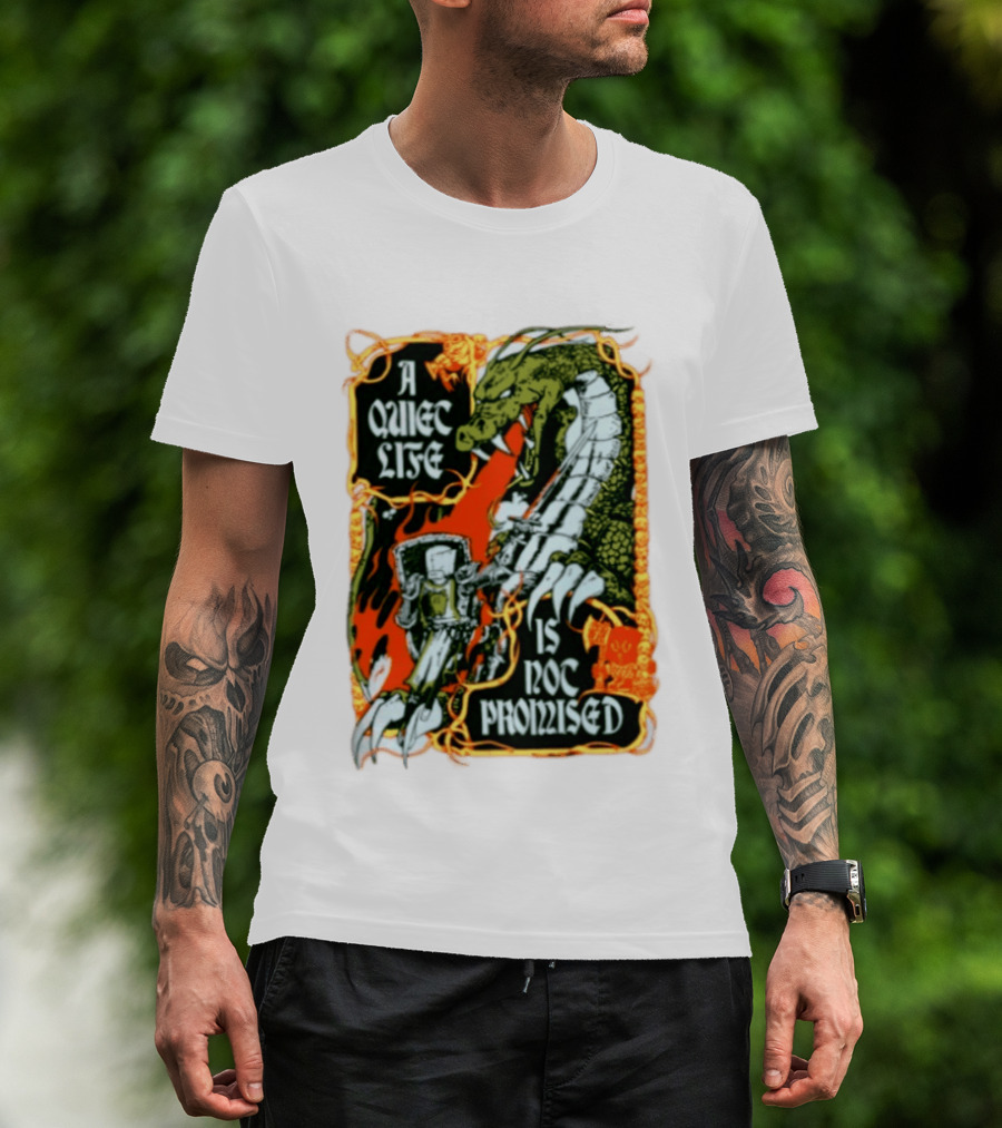 A Quiet Life Is Not Promised Dragon Knight Vintage Fantasy Adventure Scene T-Shirt