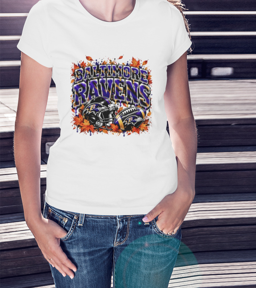 Baltimore Ravens Football Helmet Leaves Halloween 2026 T-Shirt