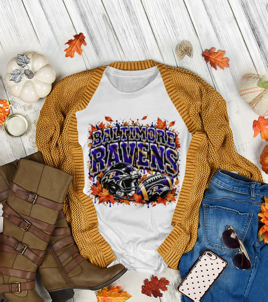 Baltimore Ravens Football Helmet Leaves Halloween 2026 T-Shirt