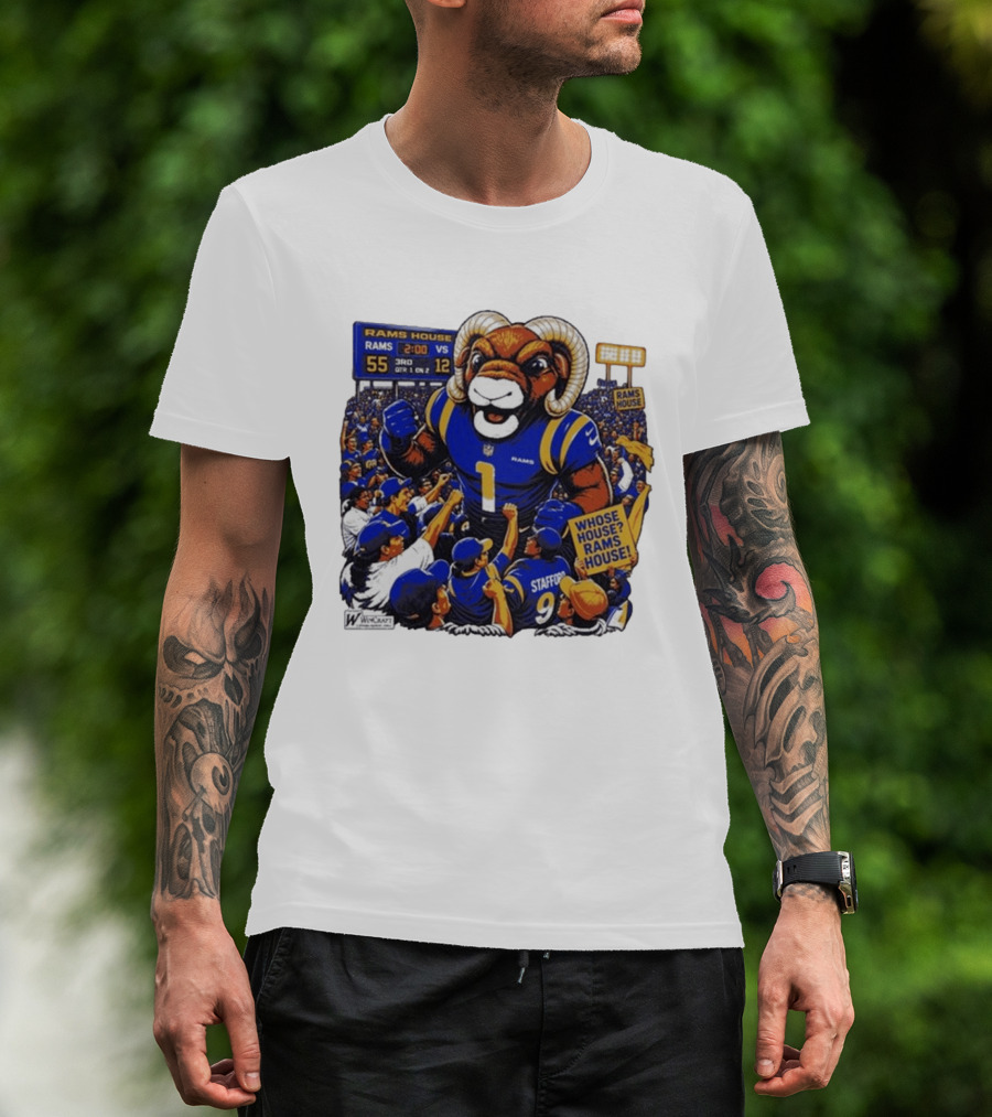 Rams House Rampage Cartoon Scoreboard Los Angeles Whose House T-Shirt
