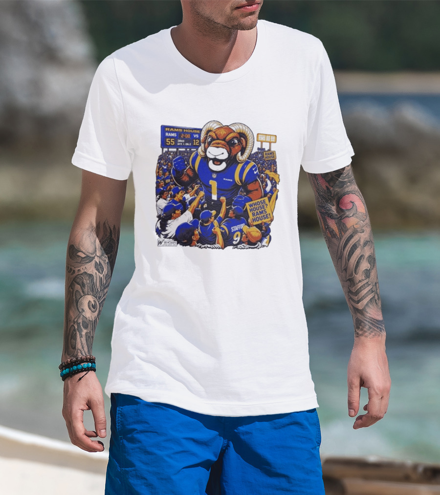 Rams House Rampage Cartoon Scoreboard Los Angeles Whose House T-Shirt
