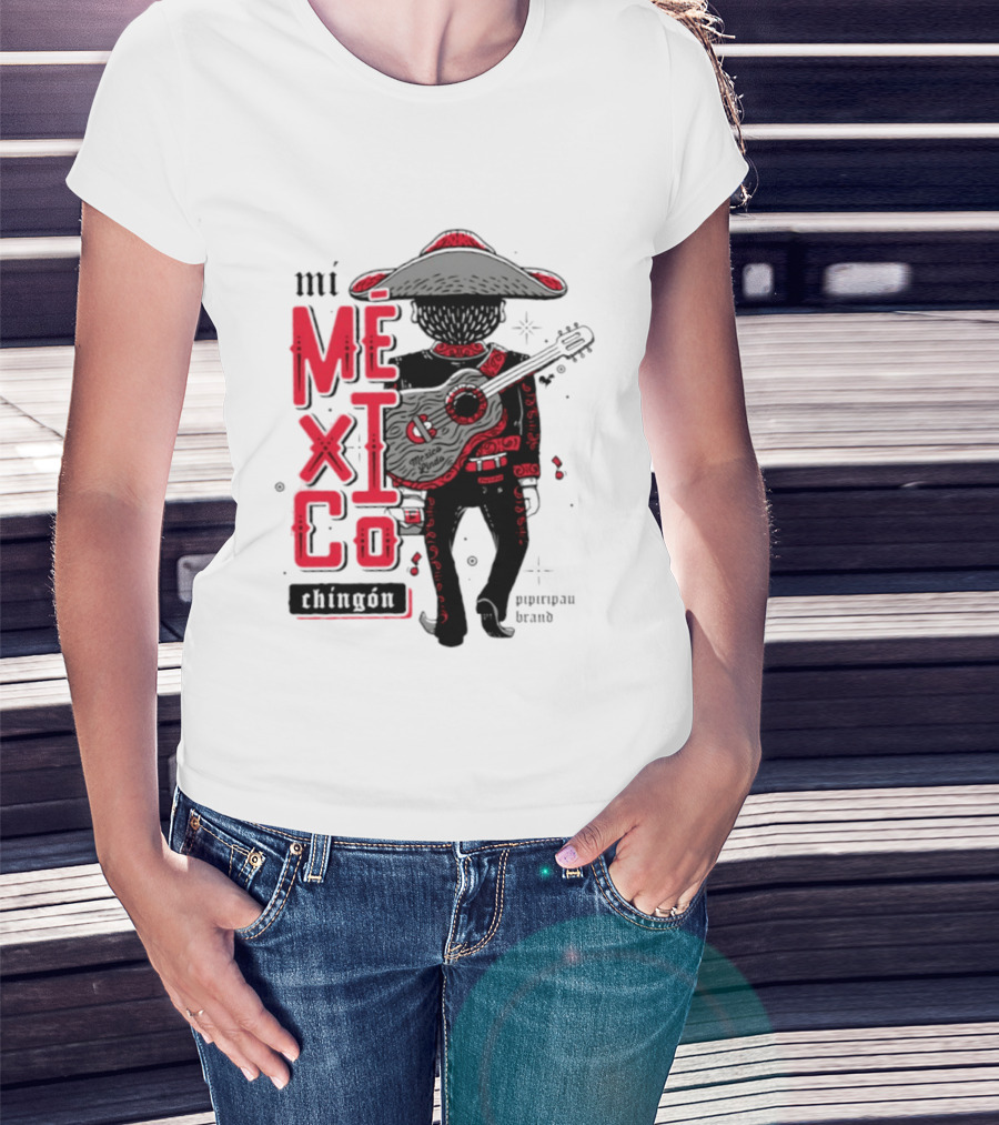 Mi Mexico Chingon Mexico Lindo Pipiripau Brand Traditional Charro Guitar T-Shirt