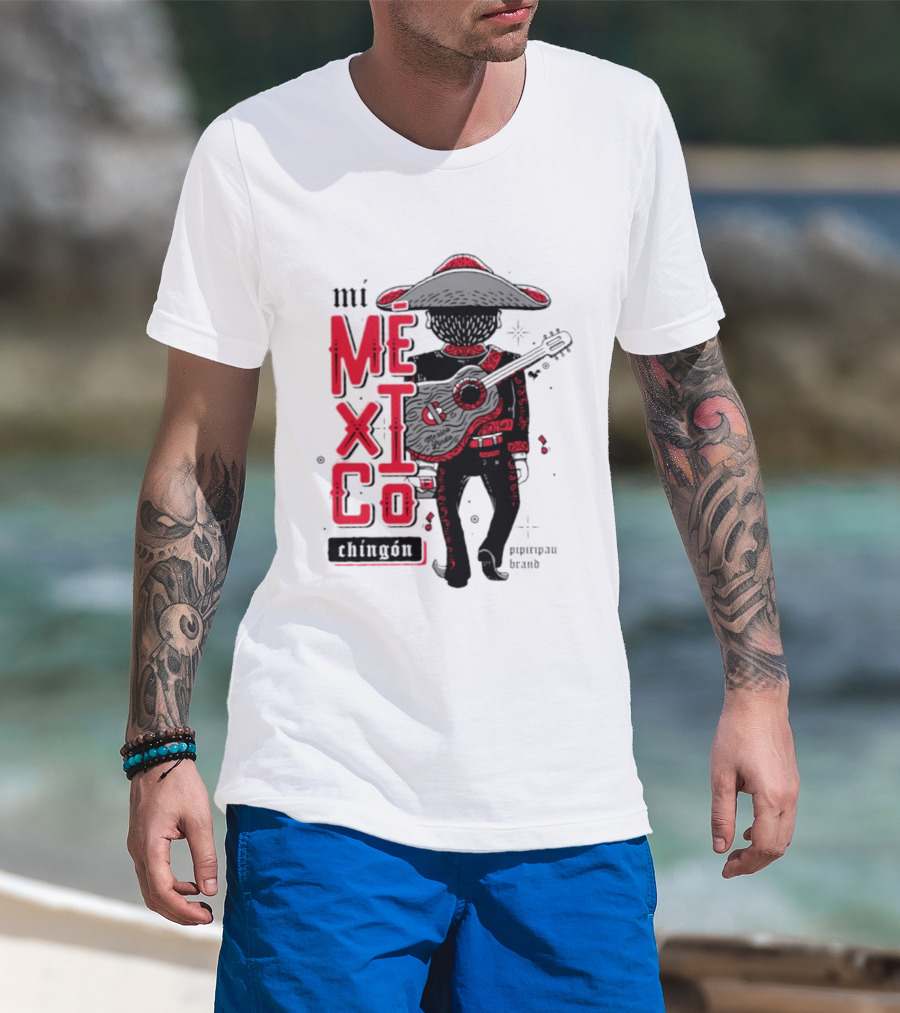 Mi Mexico Chingon Mexico Lindo Pipiripau Brand Traditional Charro Guitar T-Shirt