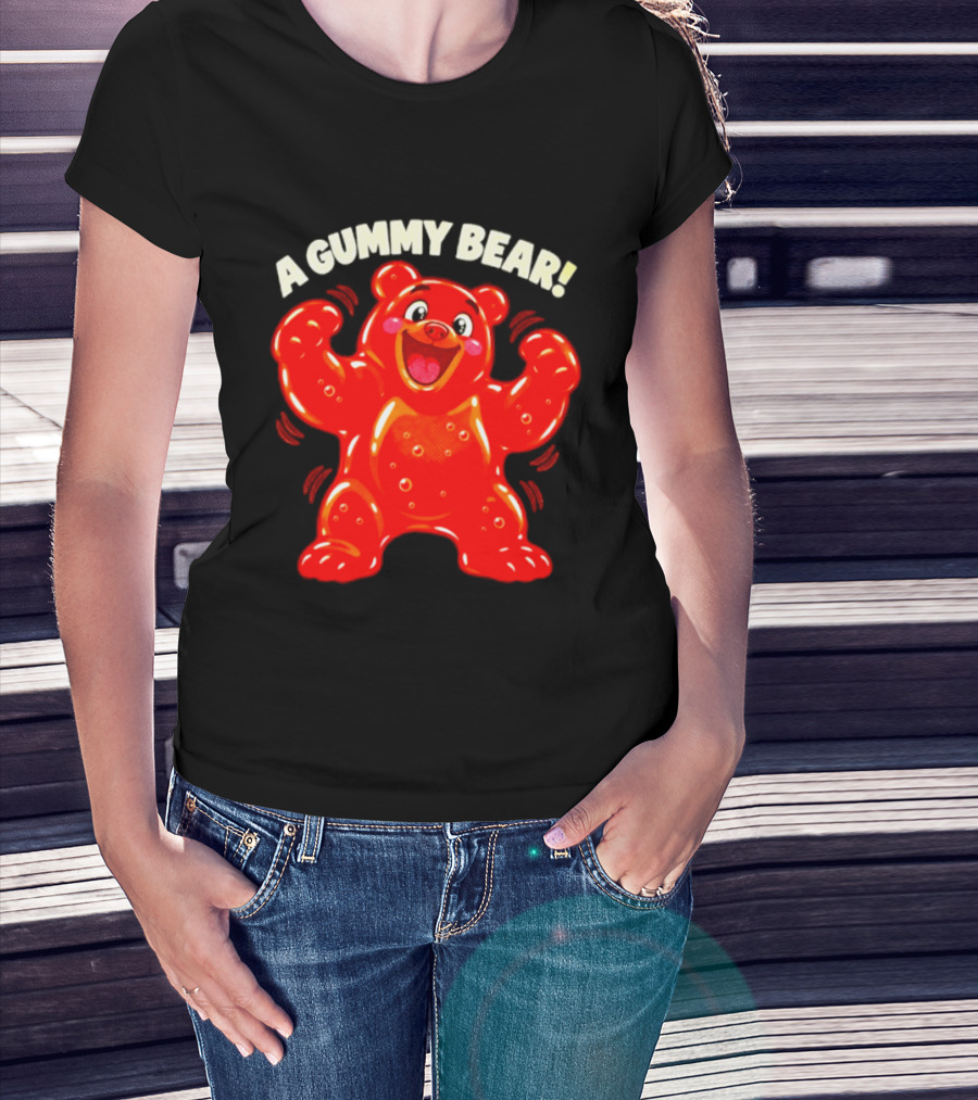 A Gummy Bear Candy Cartoon Enthusiastic Red Bear With Cheery Expression T-Shirt