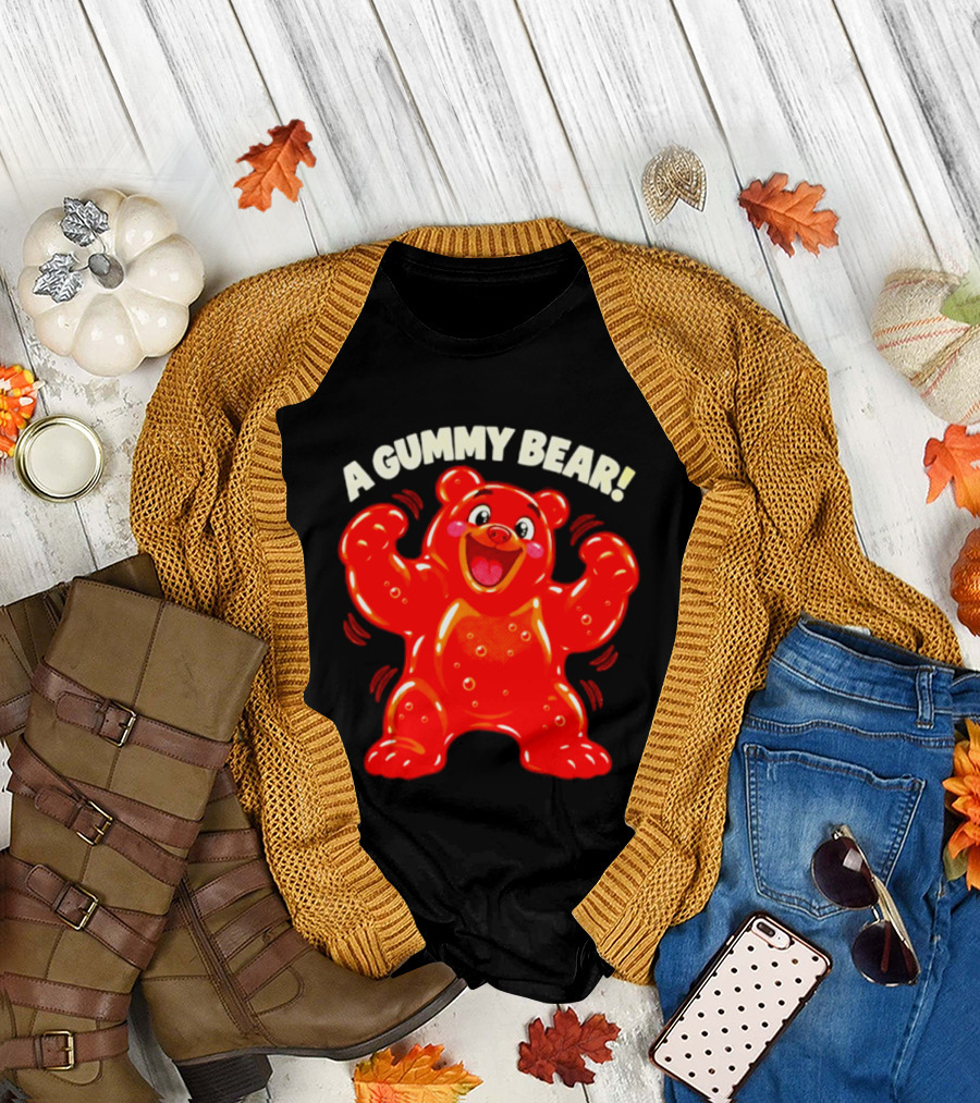 A Gummy Bear Candy Cartoon Enthusiastic Red Bear With Cheery Expression T-Shirt