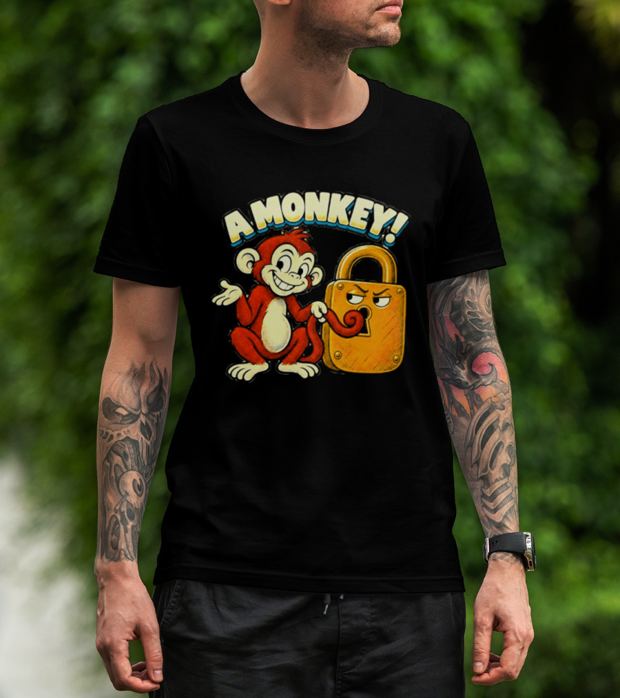 A Monkey And Padlock Playful Cartoon T-Shirt
