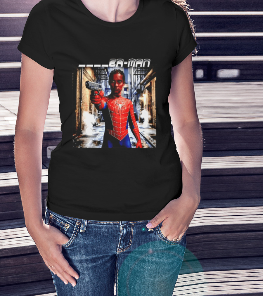 Tobey Maguire Spider Man Marvel Superhero Meme Gun Alley Scene T-Shirt