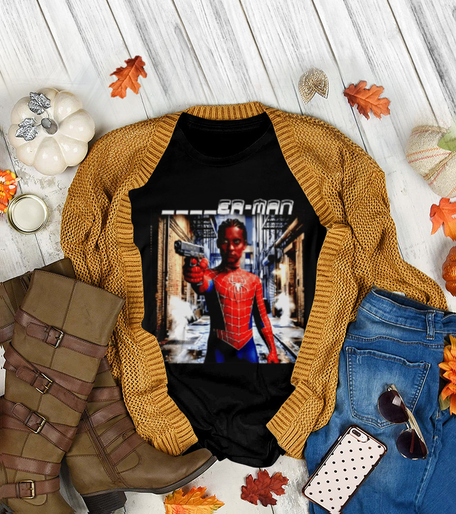 Tobey Maguire Spider Man Marvel Superhero Meme Gun Alley Scene T-Shirt