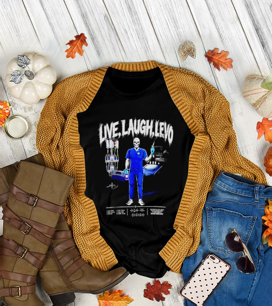 Live Laugh Love Skeleton Nurse With Medical Equipment T-Shirt