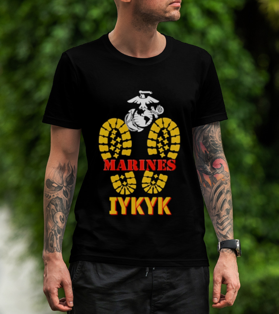 Marines IYKYK USMC Eagle Globe Anchor Boot Print T-Shirt