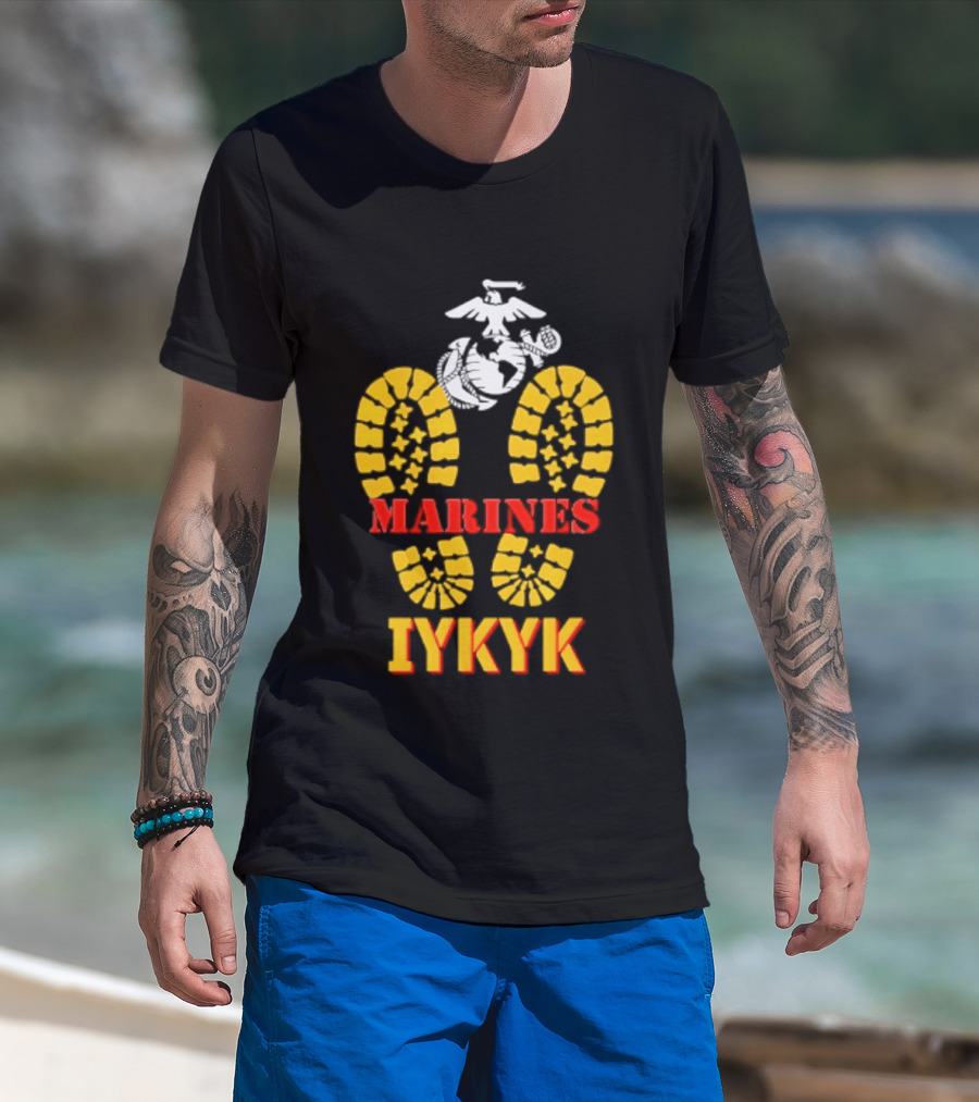Marines IYKYK USMC Eagle Globe Anchor Boot Print T-Shirt