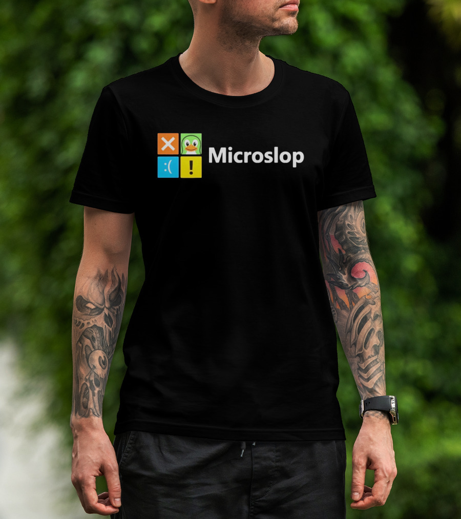 Microslop Parody Tech Developer Icons Linux Microsoft Windows T-Shirt