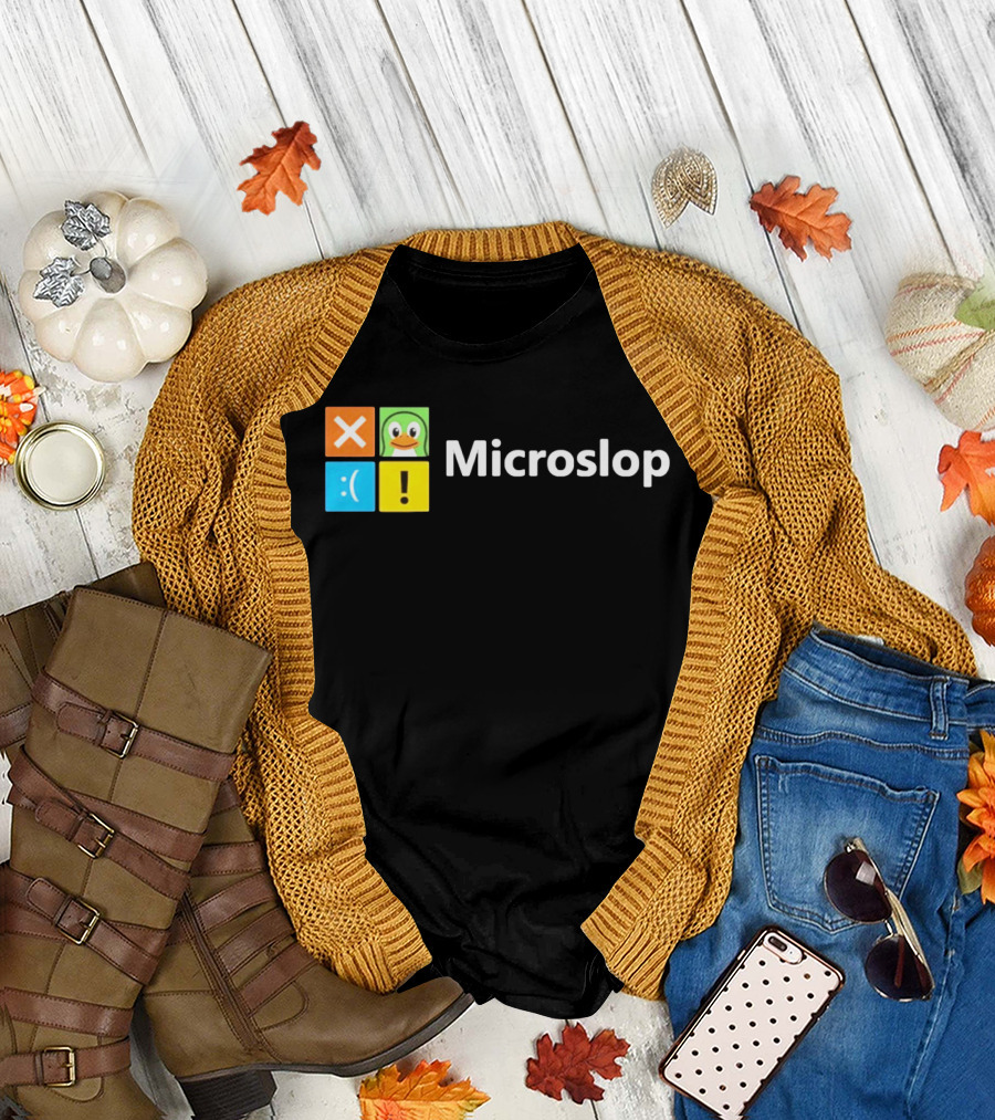 Microslop Parody Tech Developer Icons Linux Microsoft Windows T-Shirt