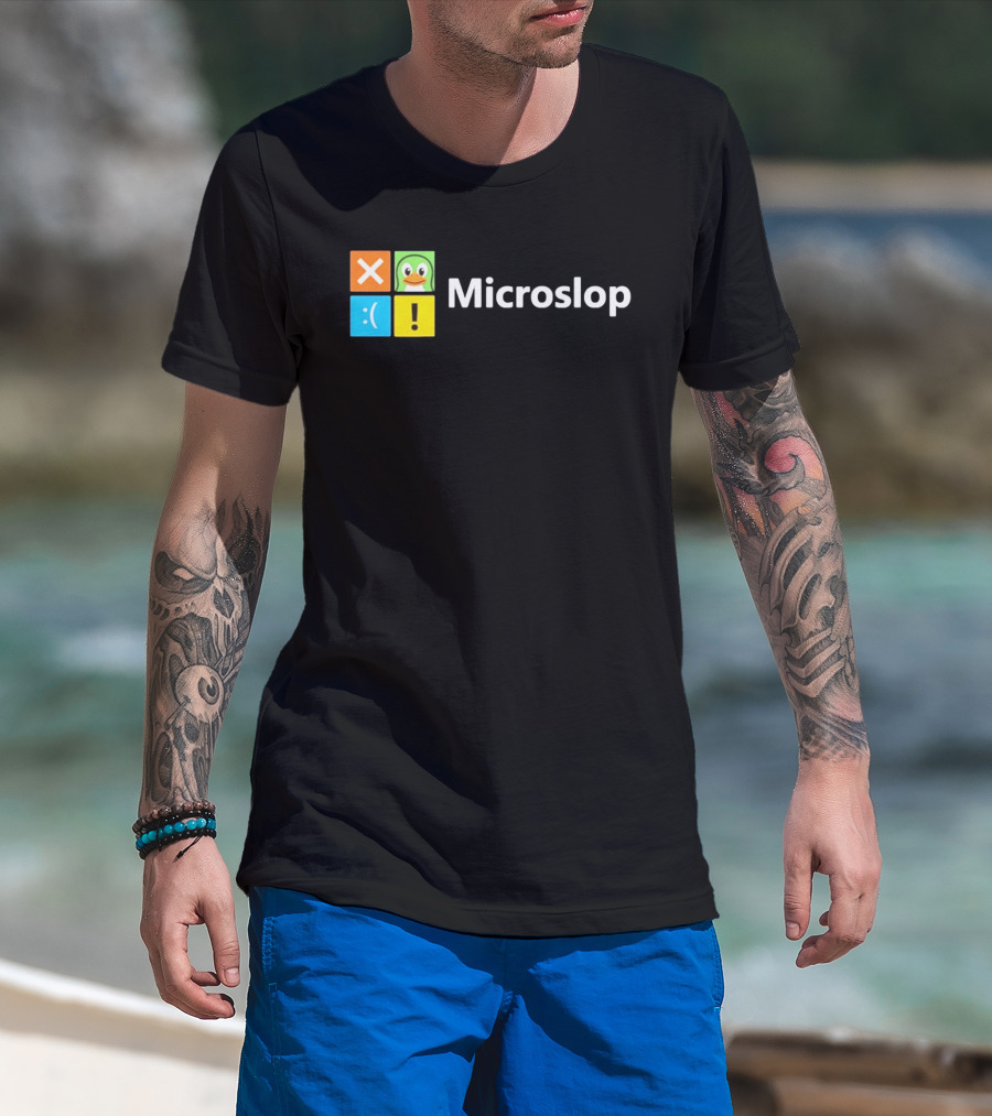 Microslop Parody Tech Developer Icons Linux Microsoft Windows T-Shirt