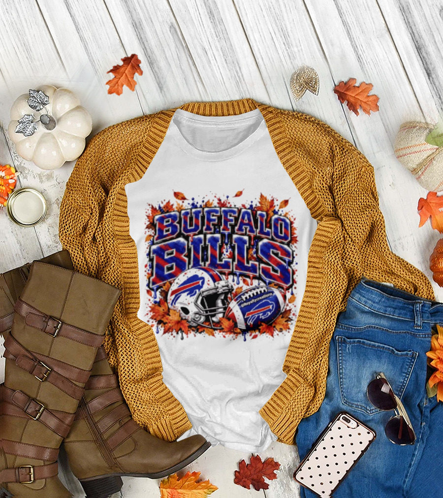 Buffalo Bills Helmet Fall Leaves Football Spirit T-Shirt