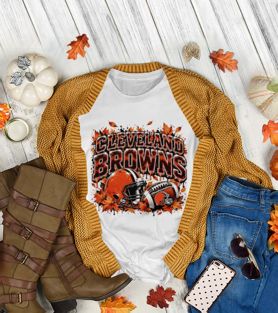 Cleveland Browns Football Helmet Autumn Leaves Halloween 2026 T-Shirt