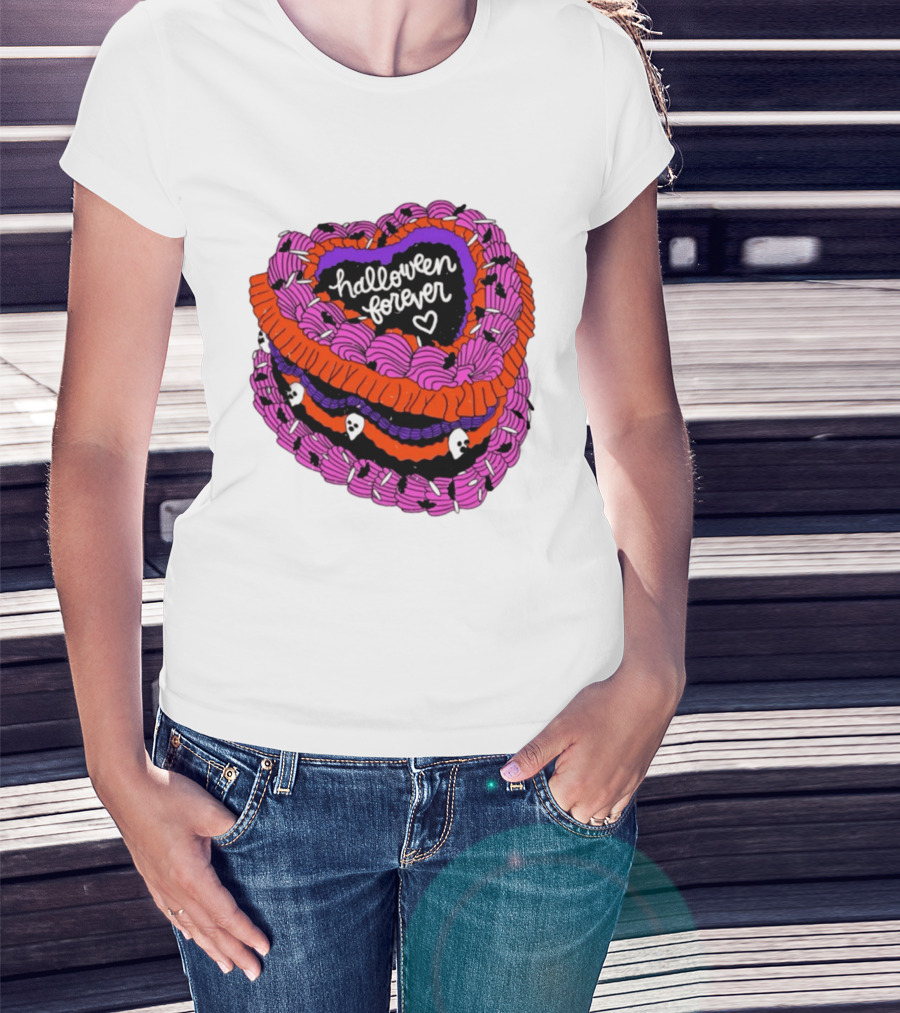 Halloween Forever Heart Cake Spooky Goth Aesthetic Skeleton Decor T-Shirt