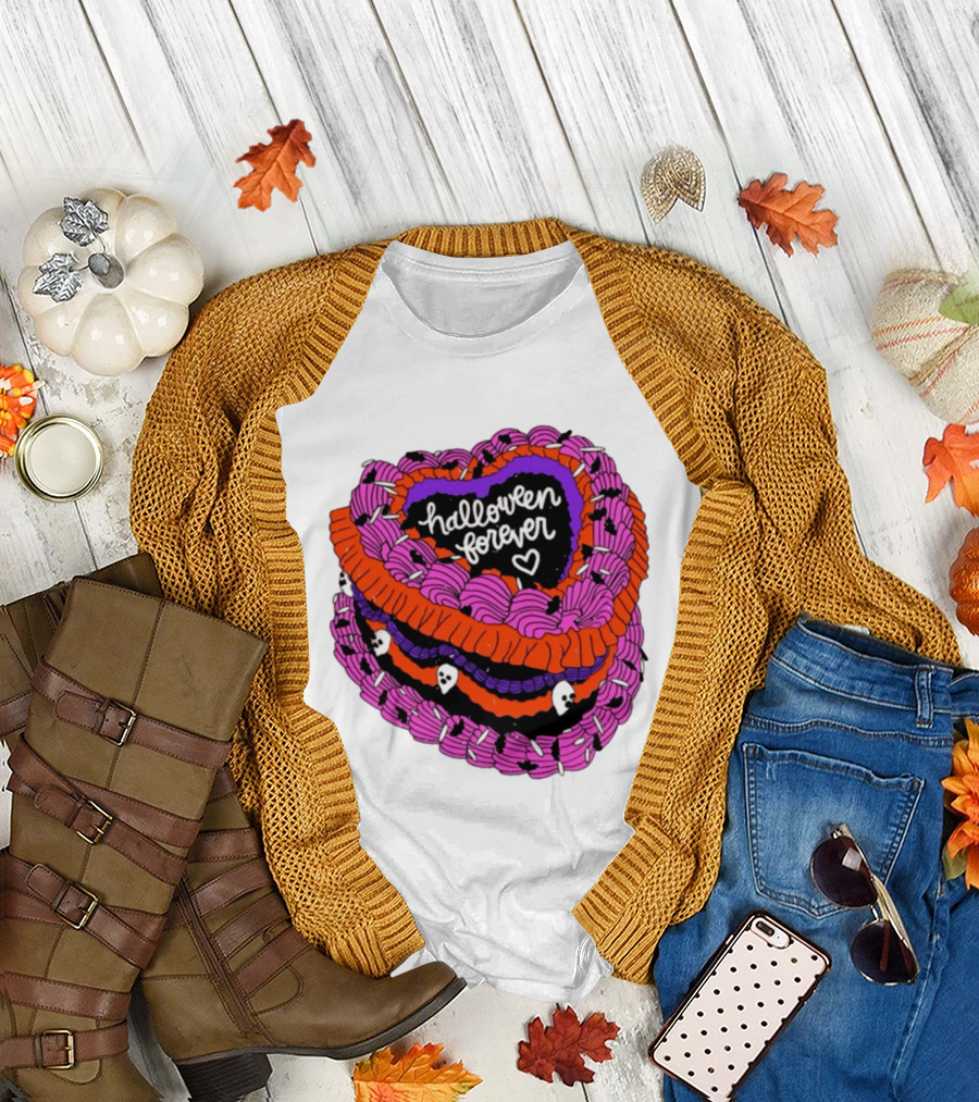 Halloween Forever Heart Cake Spooky Goth Aesthetic Skeleton Decor T-Shirt