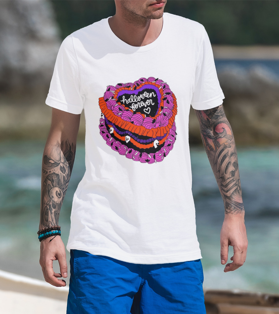 Halloween Forever Heart Cake Spooky Goth Aesthetic Skeleton Decor T-Shirt