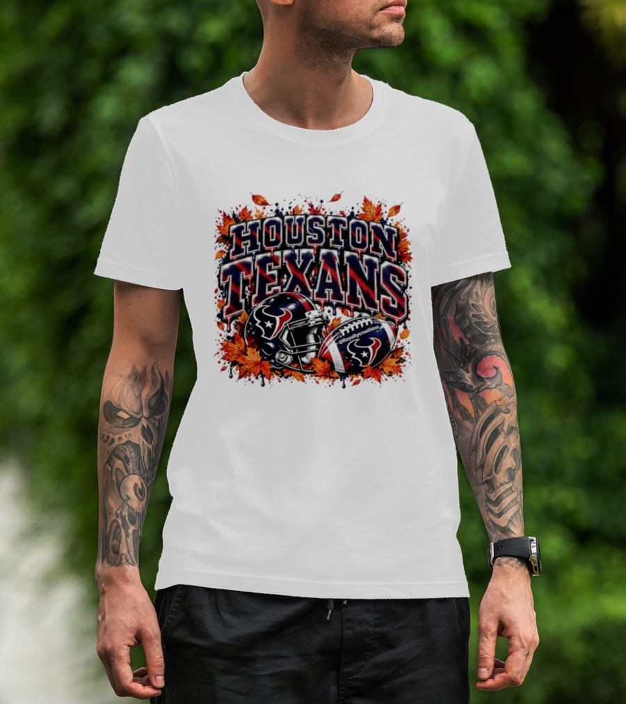 Houston Texans Football Helmet Autumn Leaves 2026 T-Shirt