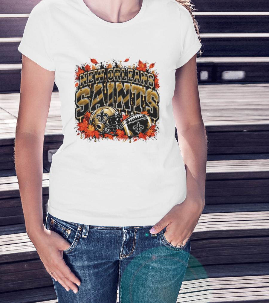 New Orleans Saints Football Helmet Autumn Leaves Halloween 2026 T-Shirt