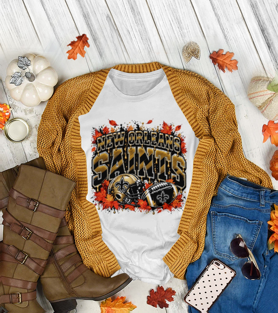 New Orleans Saints Football Helmet Autumn Leaves Halloween 2026 T-Shirt
