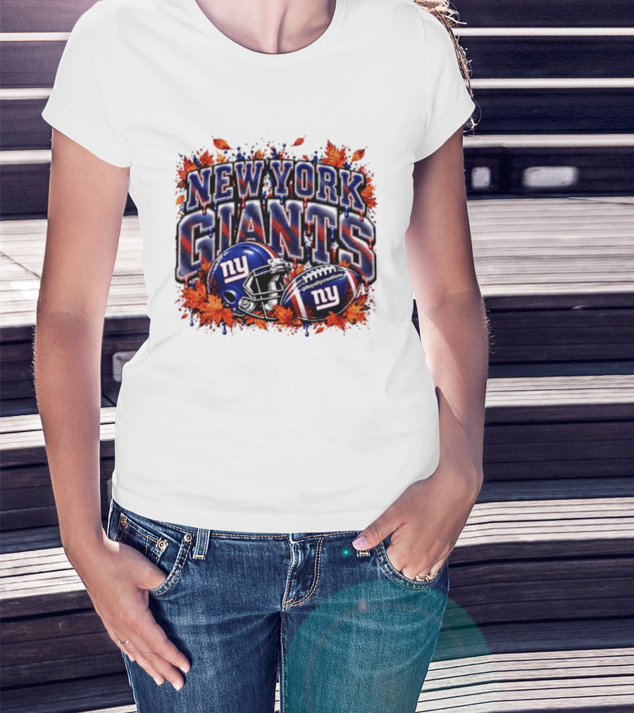New York Giants Football Helmet Autumn Leaves Halloween 2026 T-Shirt