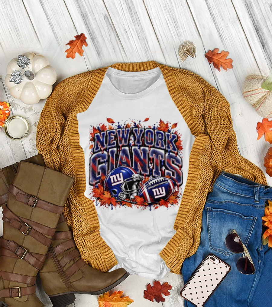 New York Giants Football Helmet Autumn Leaves Halloween 2026 T-Shirt