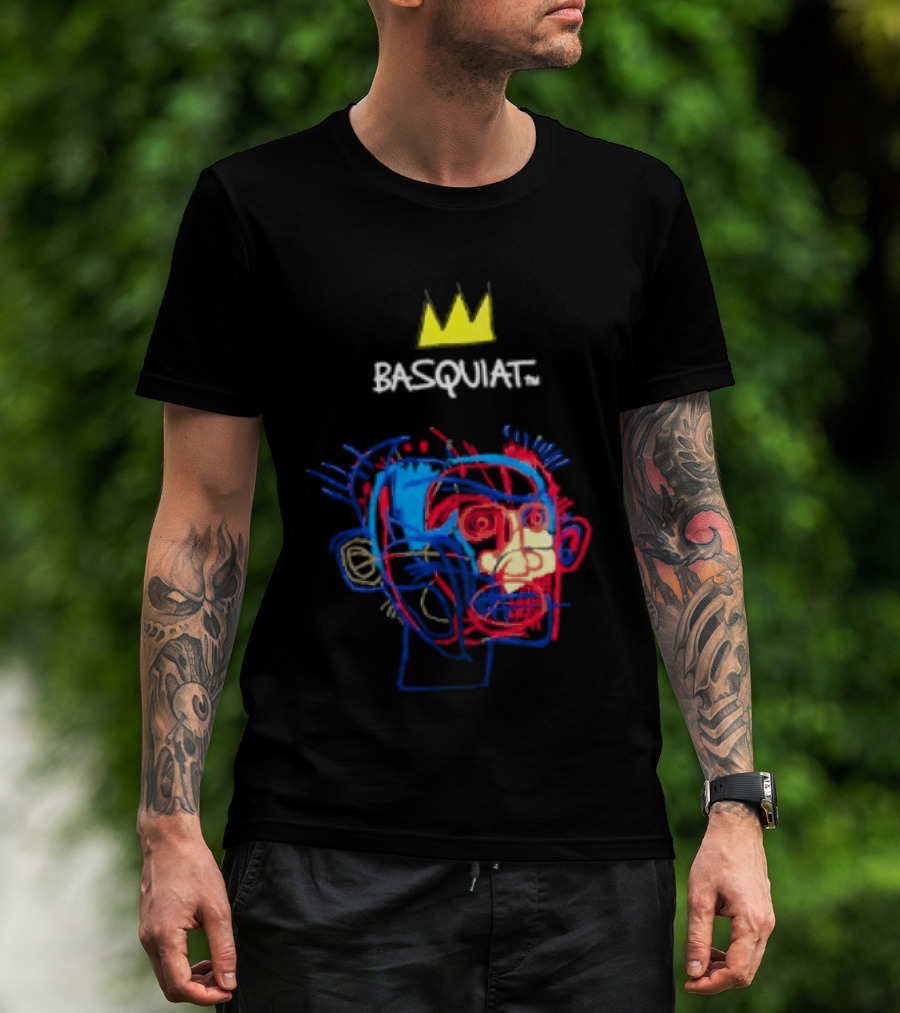 Basquiat Crown Street Face Art With Yellow Crown T-Shirt