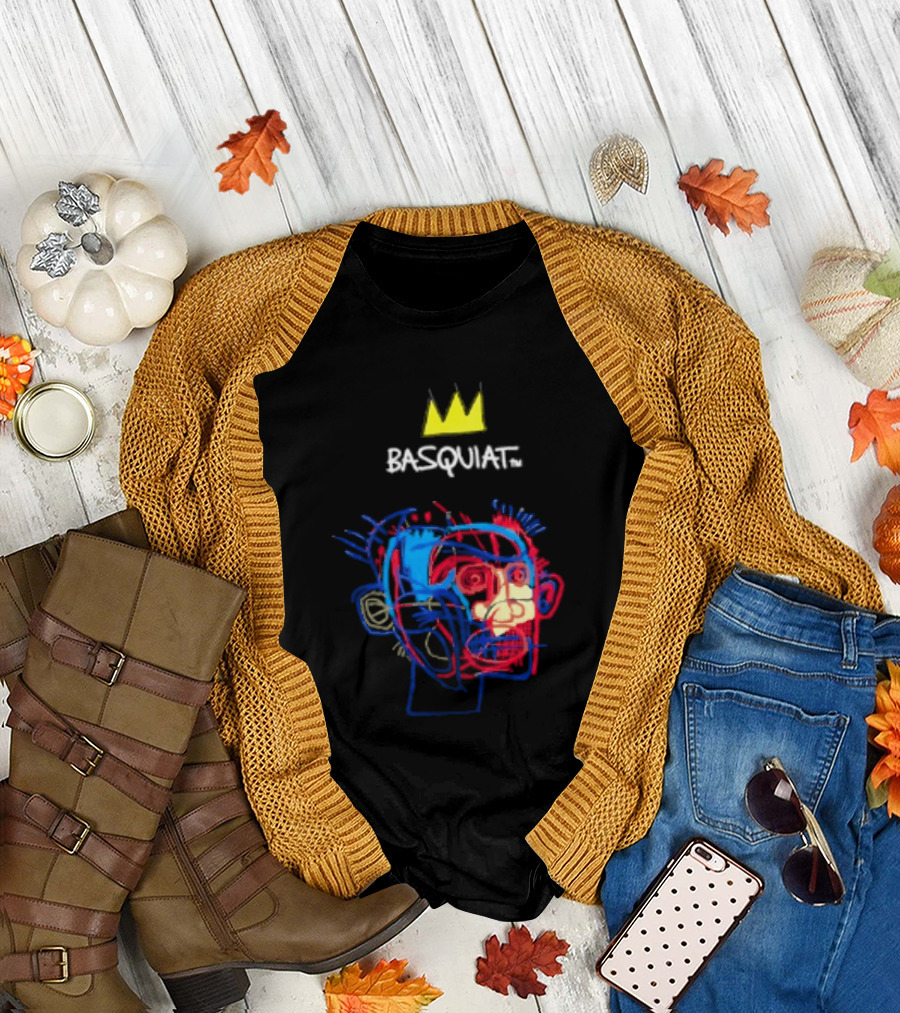 Basquiat Crown Street Face Art With Yellow Crown T-Shirt