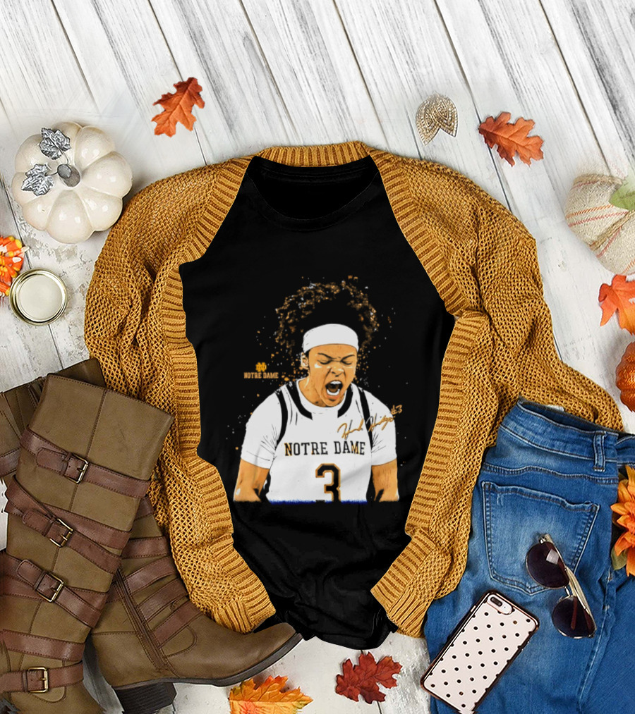 Notre Dame Basketball Hannah Hidalgo Caricature Number 3 NCAA Women's Player T-Shirt
