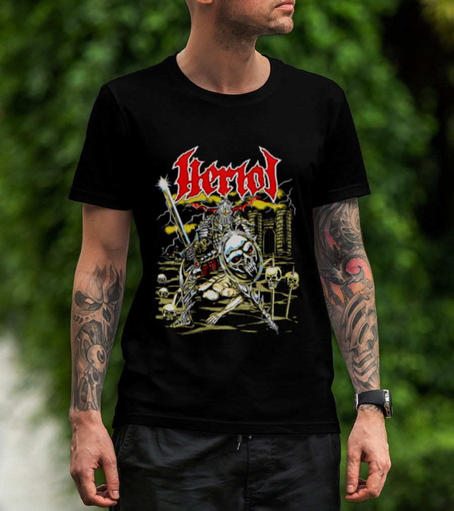 Herol Fantasy Knight Skull Shield Sword Adventure T-Shirt