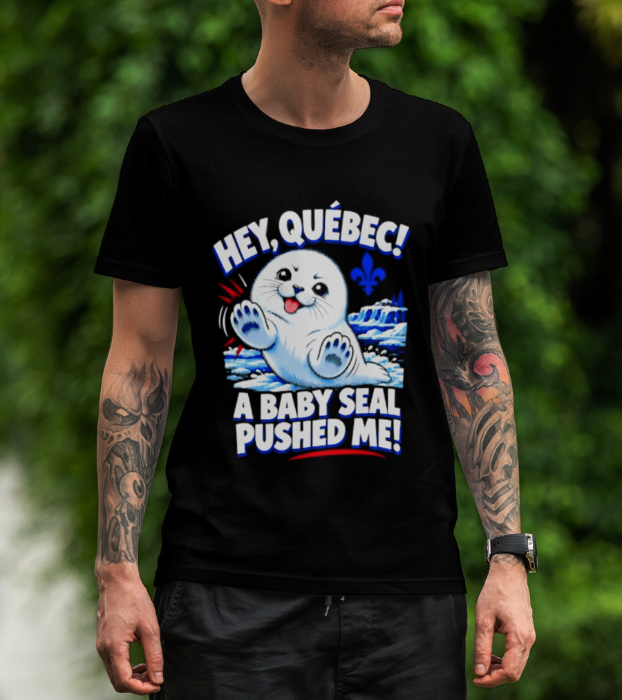 Hey Quebec A Baby Seal Pushed Me Cute Harp Seal Iceberg Splash T-Shirt