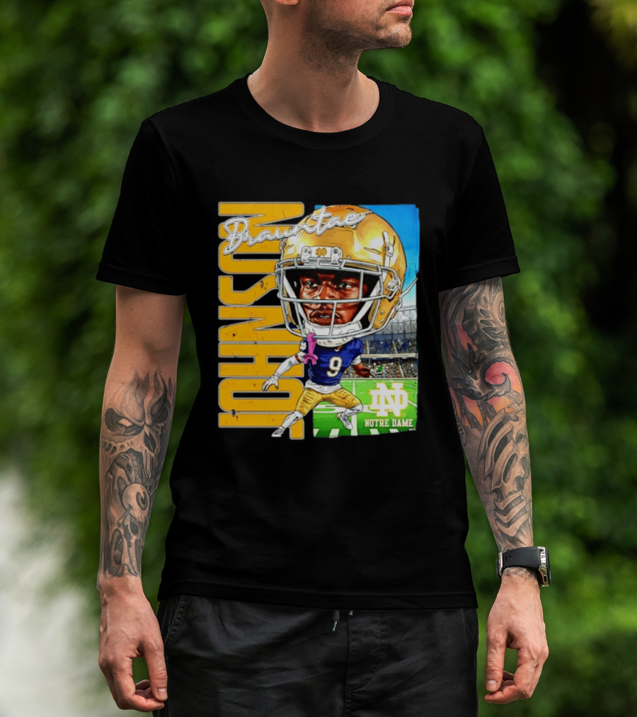 Notre Dame NCAA Football Brauntae Johnson 9 Caricature T-Shirt