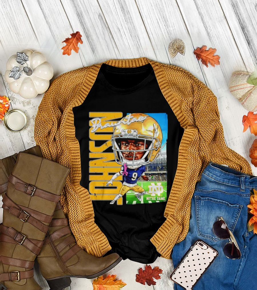 Notre Dame NCAA Football Brauntae Johnson 9 Caricature T-Shirt