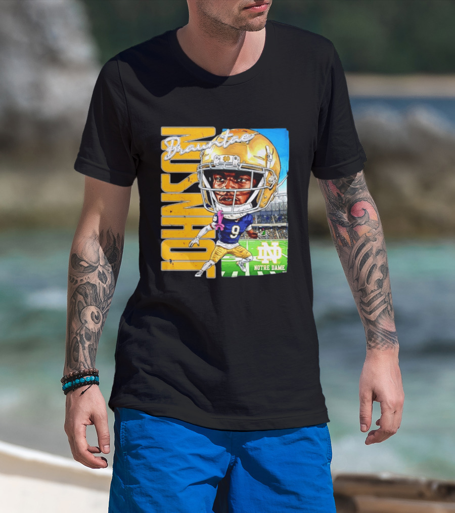 Notre Dame NCAA Football Brauntae Johnson 9 Caricature T-Shirt