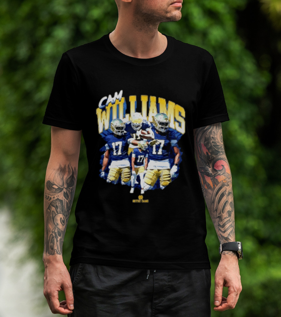 Cam Williams 17 Notre Dame NCAA Football Player Multiple Action Poses T-Shirt