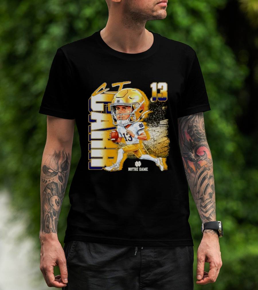 CJ Carr 13 Notre Dame Fighting Irish Football Player Caricature T-Shirt
