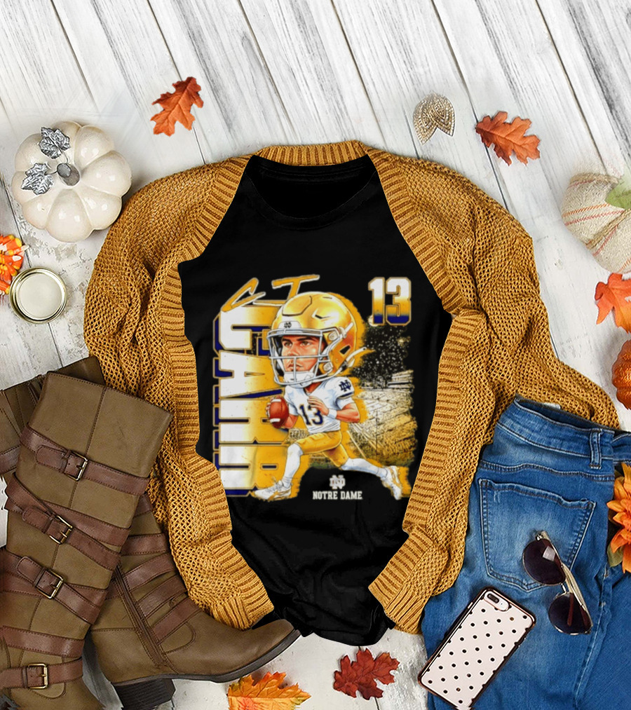 CJ Carr 13 Notre Dame Fighting Irish Football Player Caricature T-Shirt