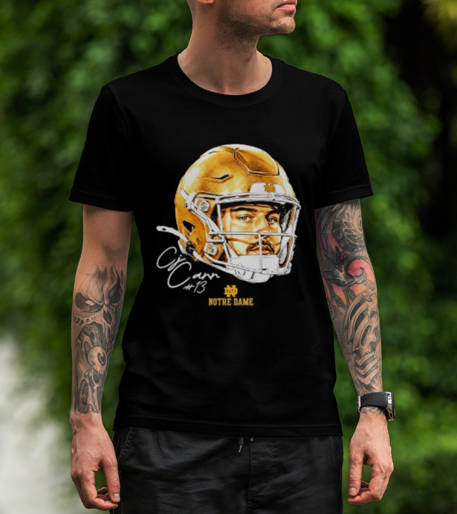 Notre Dame Football CJ Carr 13 NCAA Swag Helmet T-Shirt