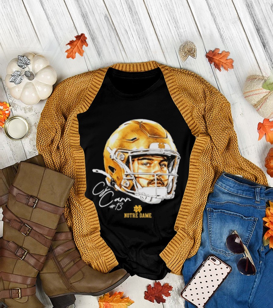 Notre Dame Football CJ Carr 13 NCAA Swag Helmet T-Shirt