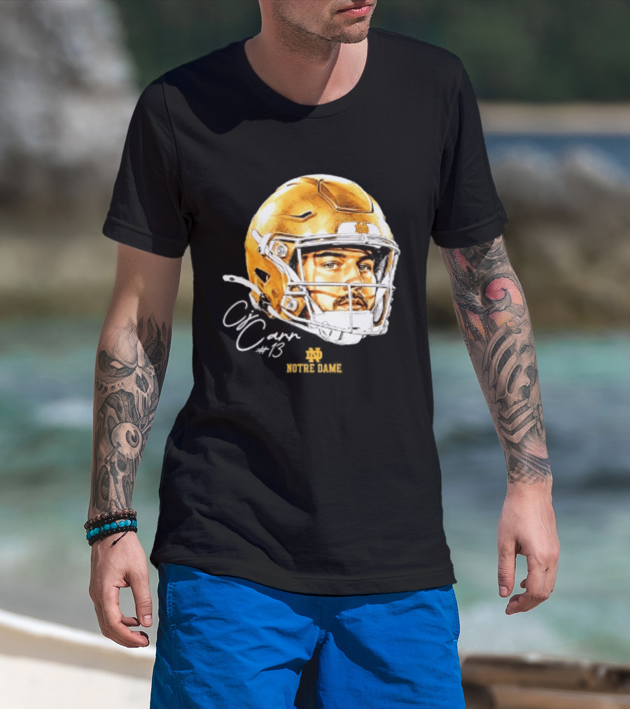 Notre Dame Football CJ Carr 13 NCAA Swag Helmet T-Shirt
