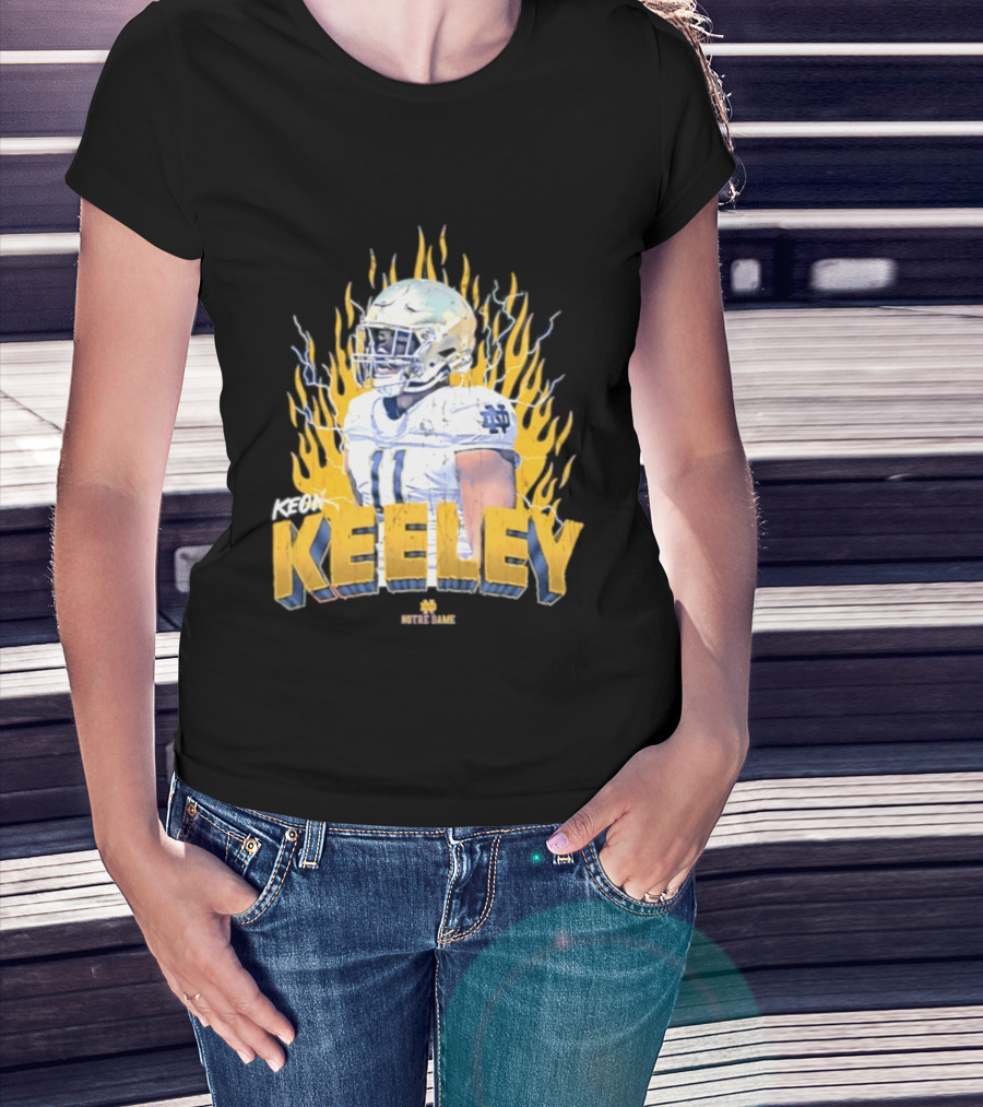 Notre Dame Football Keeley 11 NCAA Player Name Flame Burst T-Shirt