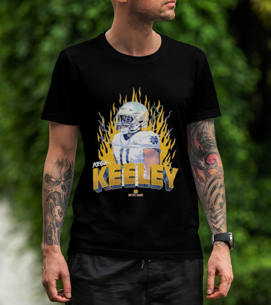 Notre Dame Football Keeley 11 NCAA Player Name Flame Burst T-Shirt