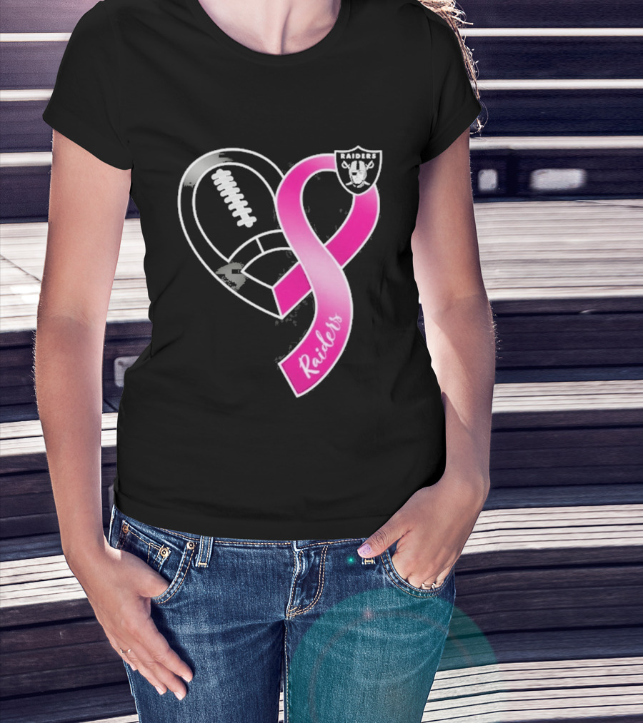 Las Vegas Raiders Breast Cancer Awareness Heart And Ribbon 2026 T-Shirt