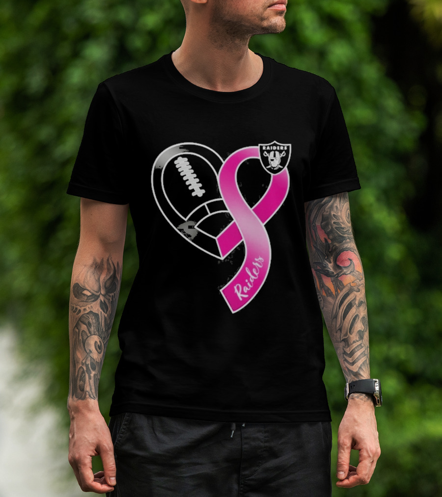 Las Vegas Raiders Breast Cancer Awareness Heart And Ribbon 2026 T-Shirt